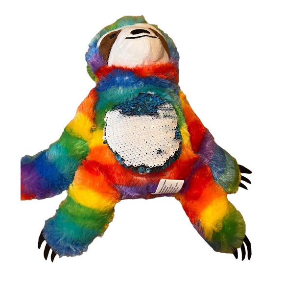 Fun Express plush Sloth Sequin 50 rainbow 12" Pride Stuffed Animal Toy - Picture 4 of 6